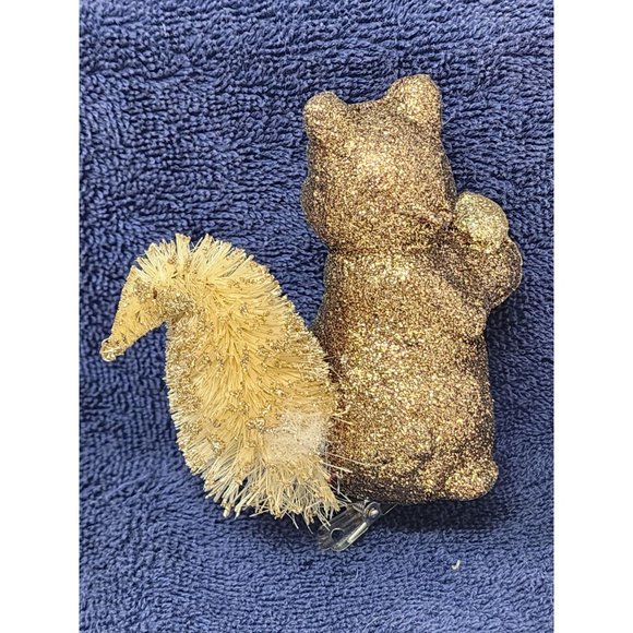 Vintage Squirrel Christmas Tree Clip On Ornament Sparkly Gold‎ - Picture 2 of 6